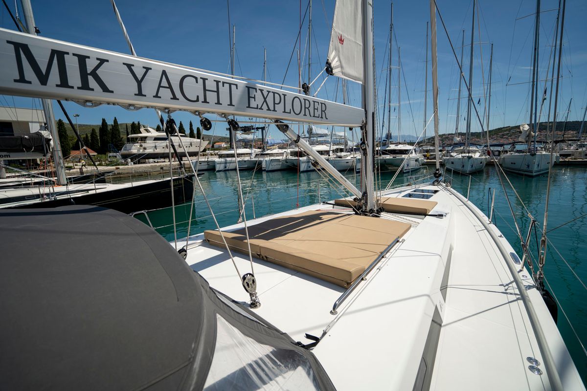 Deck of Mila Felice, a Hanse Yachts Hanse 548 sailboat at Seget Donji, Croatia
