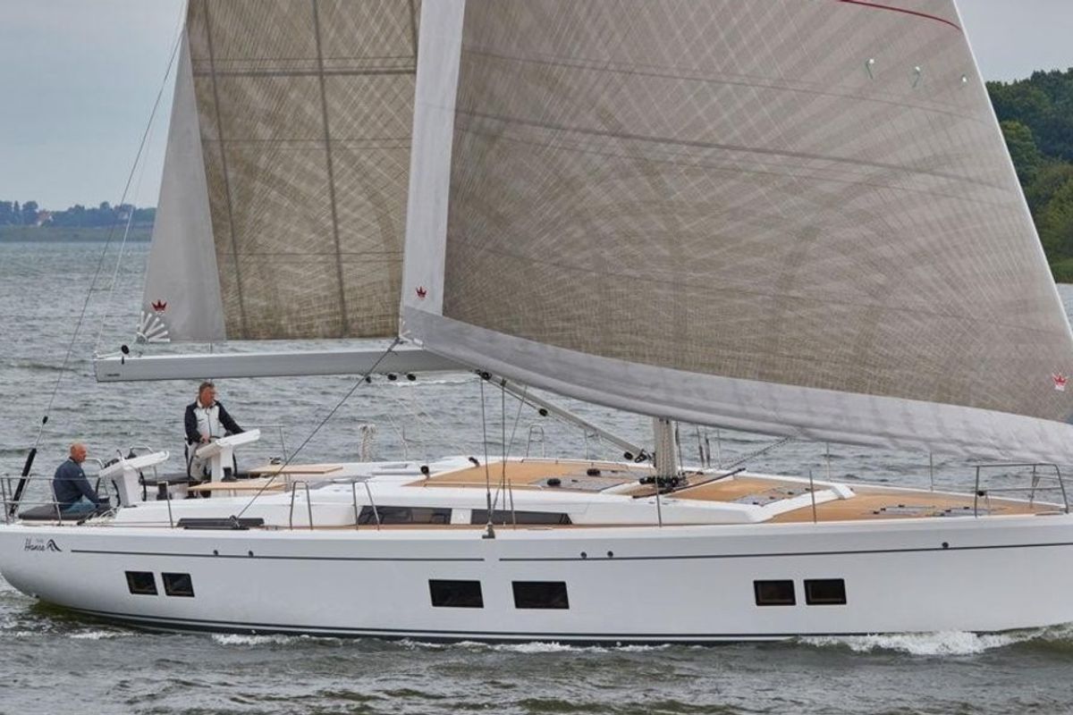 Exterior view of Mila Felice, a Hanse Yachts Hanse 548 sailboat at Seget Donji, Croatia