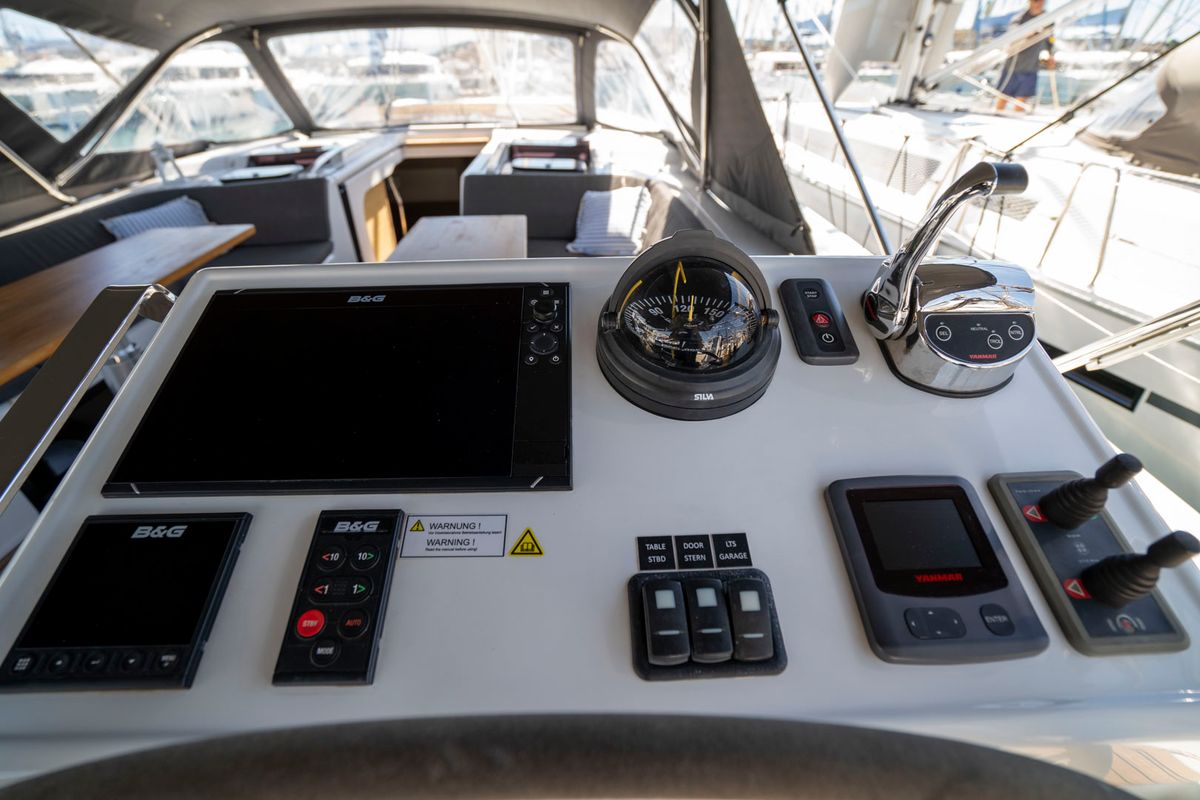 Cockpit of Mila Felice, a Hanse Yachts Hanse 548 sailboat at Seget Donji, Croatia