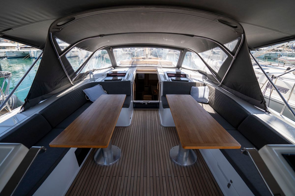 Deck of Mila Felice, a Hanse Yachts Hanse 548 sailboat at Seget Donji, Croatia