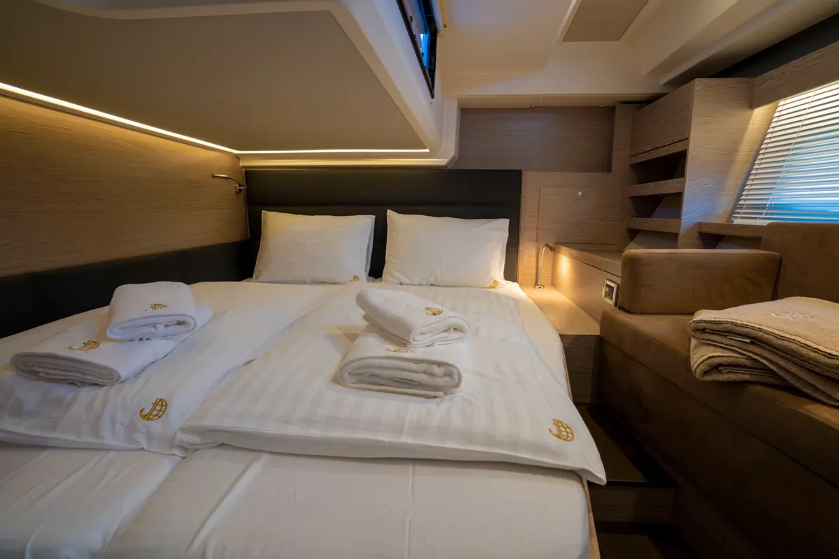 Cabin on Mila Felice, a Hanse Yachts Hanse 548 sailboat at Seget Donji, Croatia