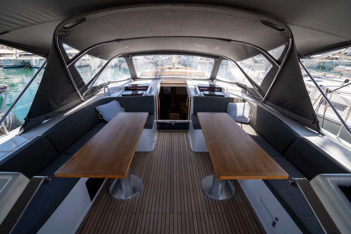 Deck of Mila Felice, a Hanse Yachts Hanse 548 sailboat at Seget Donji, Croatia