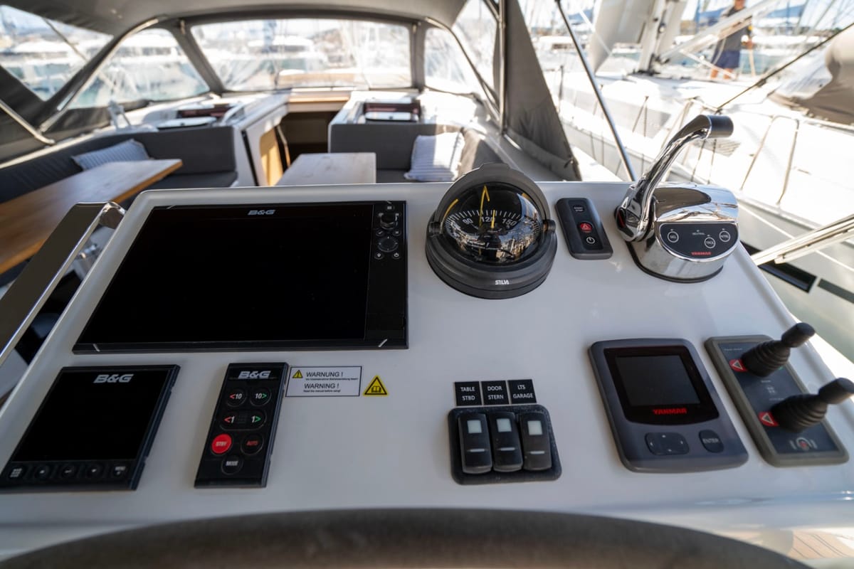 Cockpit of Mila Felice, a Hanse Yachts Hanse 548 sailboat at Seget Donji, Croatia