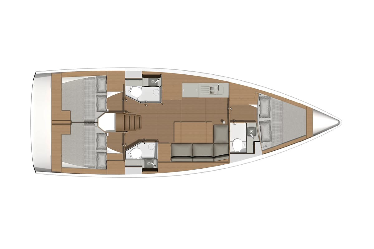 Floor plan of Orsalia, a Dufour 390 Grand Large sailboat at Gouvia, Greece