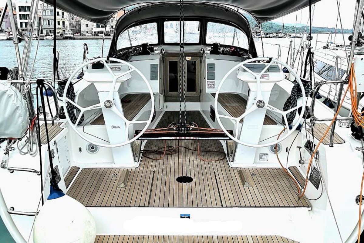 Cockpit of Heroes, a Bavaria Cruiser 41S sailboat at Pirovac, Croatia