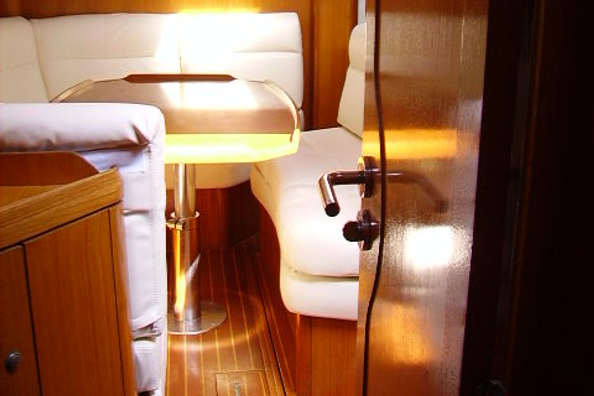 Salon of Sweet Sue II, a Jeanneau Sun Odyssey 47 sailboat at Athens, Greece