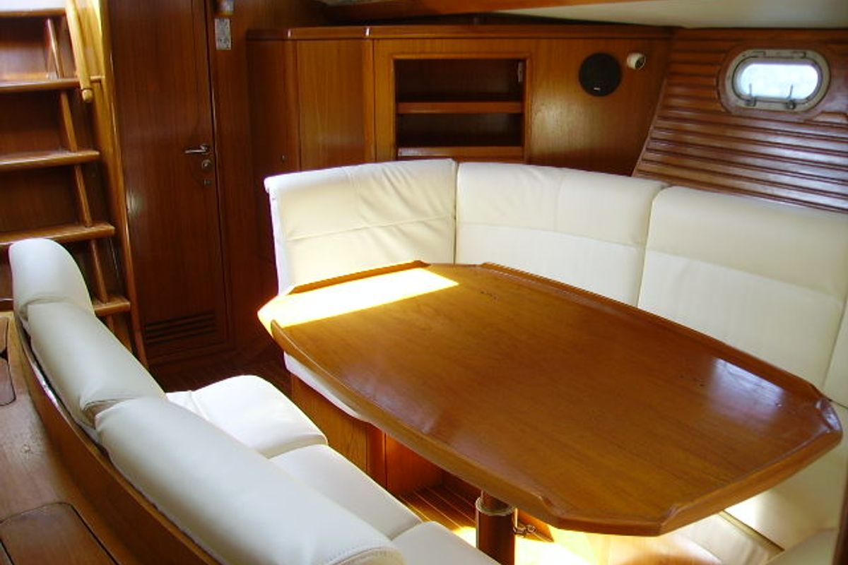 Salon of Sweet Sue II, a Jeanneau Sun Odyssey 47 sailboat at Athens, Greece