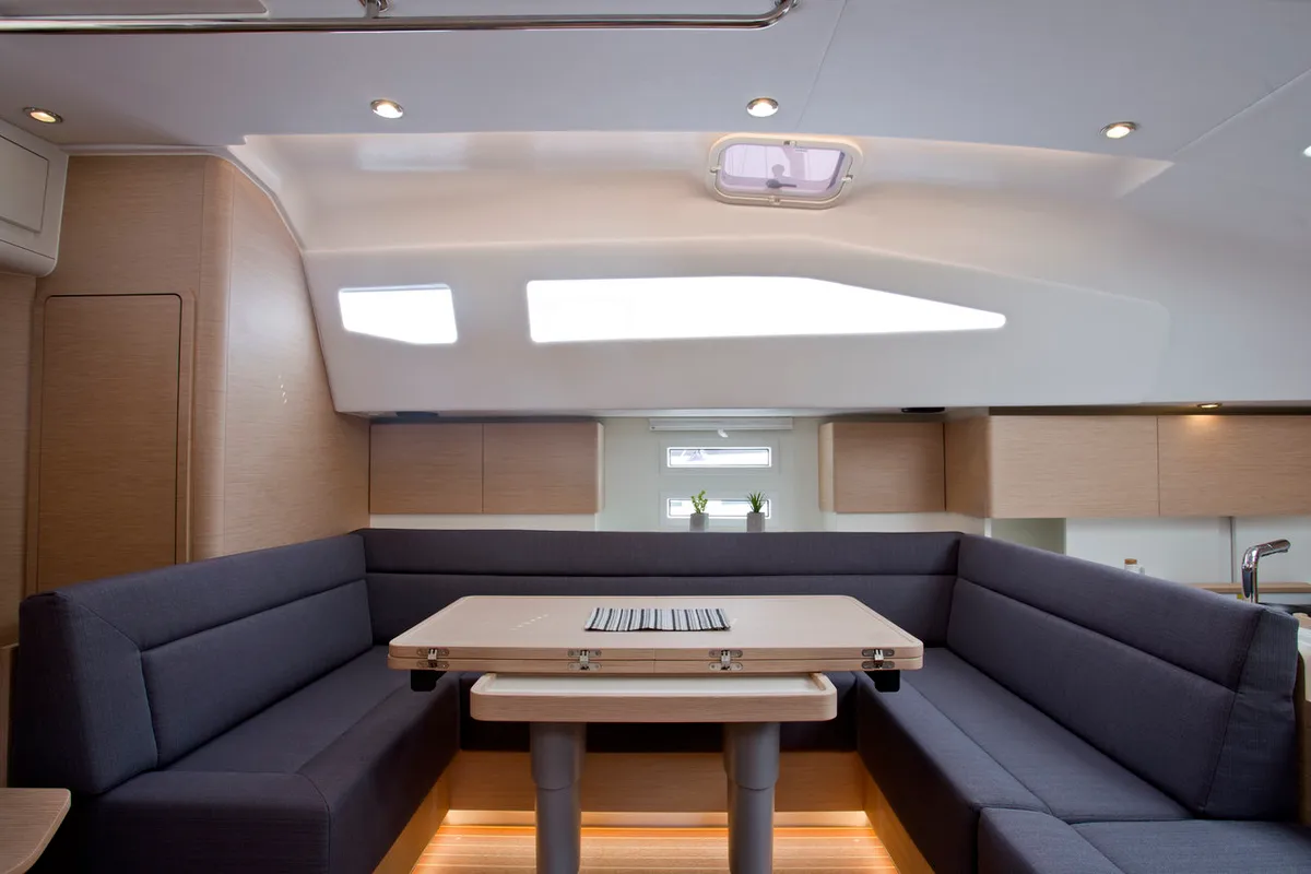 Salon of Vuschi, a Elan Impression 50 sailboat at Punat, Croatia