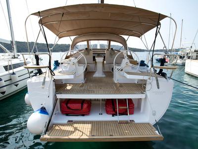 Deck of Vuschi, a Elan Impression 50 sailboat at Punat, Croatia