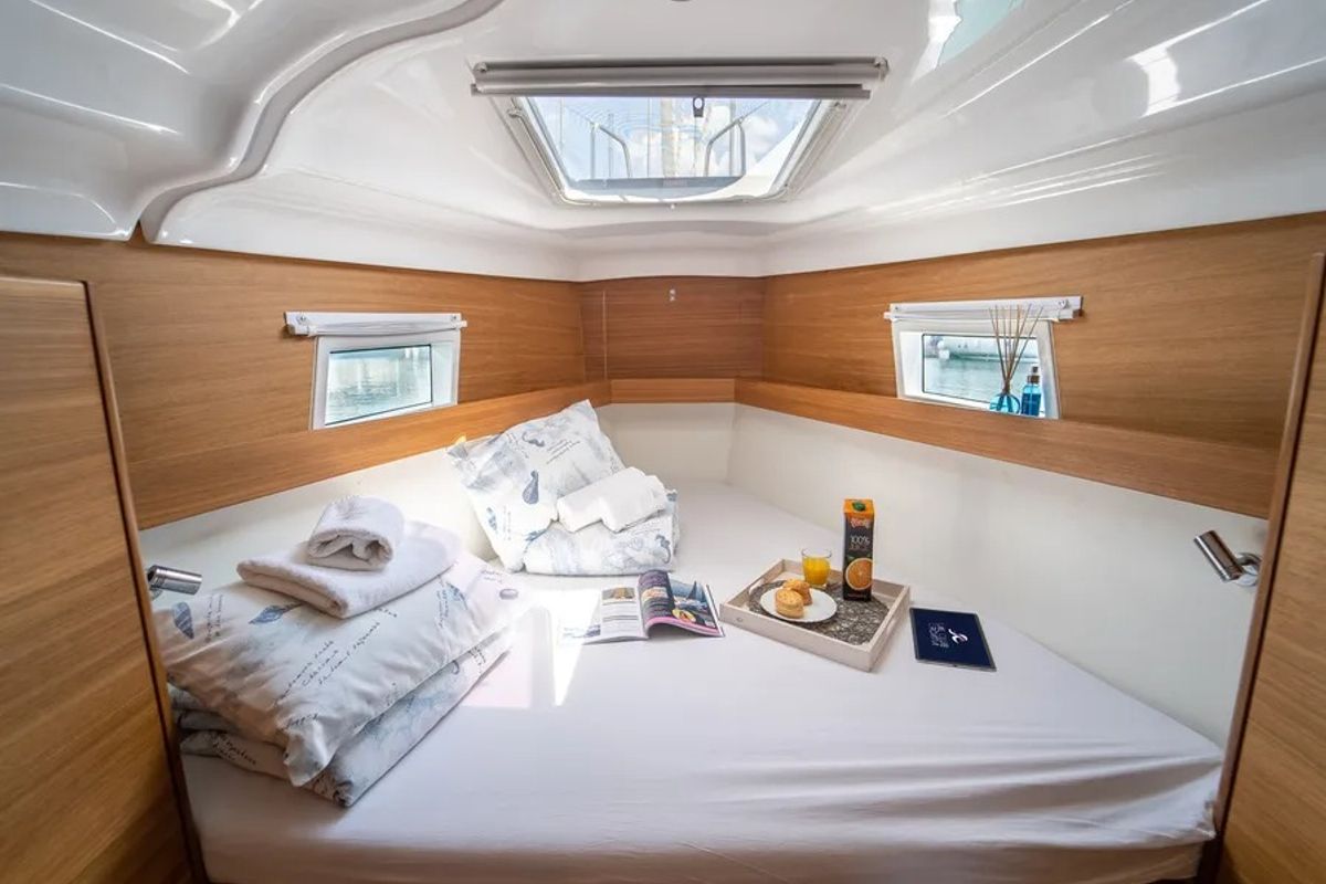 Cabin on Soleos, a Elan Impression 45.1 sailboat at Grad Šibenik, Croatia