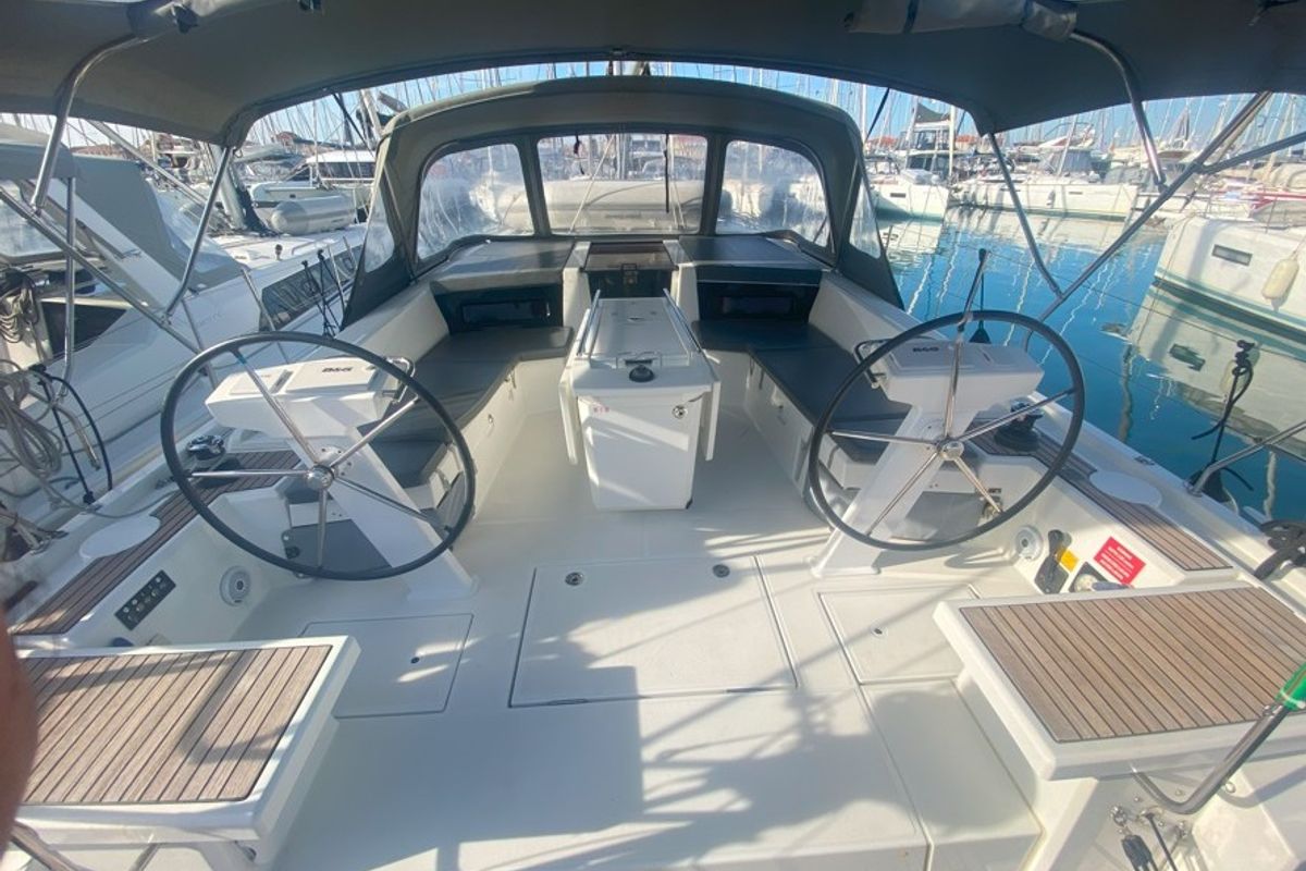 Cockpit of Glykeria , a Beneteau Oceanis 46.1 sailboat at Municipal Unit of Lefkada, Greece