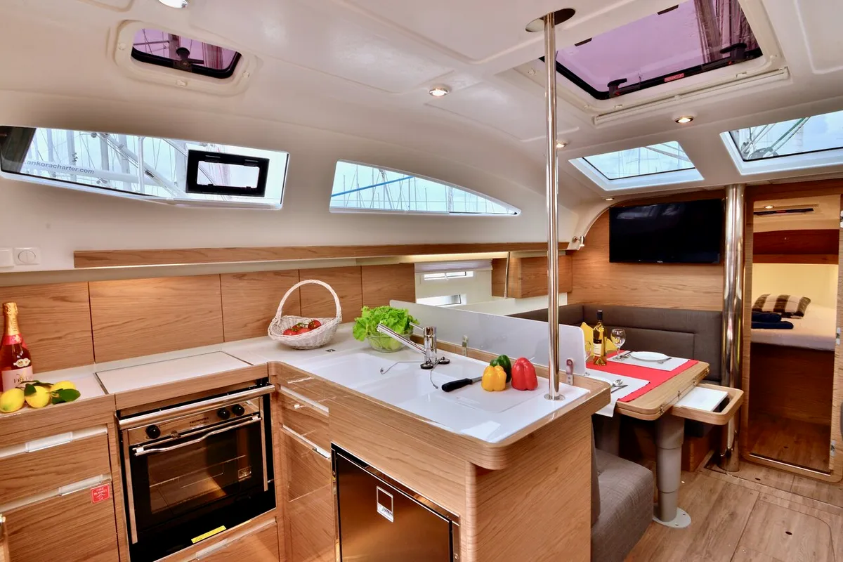 Galley of Marco Polo, a Elan Impression 40 sailboat at Grad Šibenik, Croatia