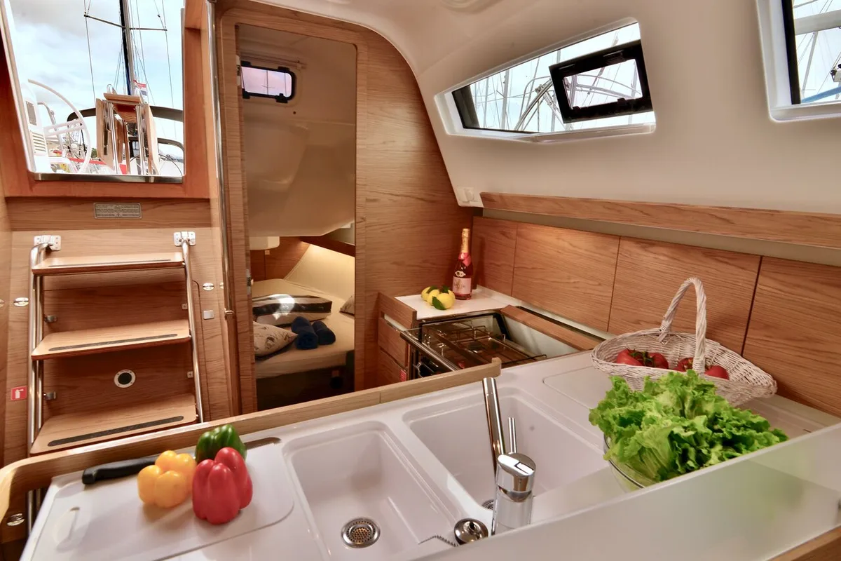 Galley of Marco Polo, a Elan Impression 40 sailboat at Grad Šibenik, Croatia