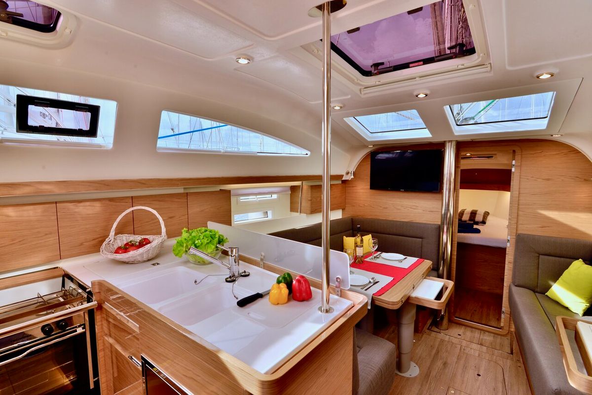 Galley of Marco Polo, a Elan Impression 40 sailboat at Grad Šibenik, Croatia