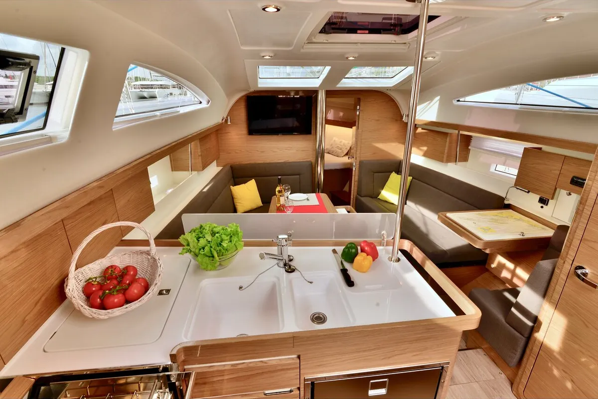 Galley of Marco Polo, a Elan Impression 40 sailboat at Grad Šibenik, Croatia