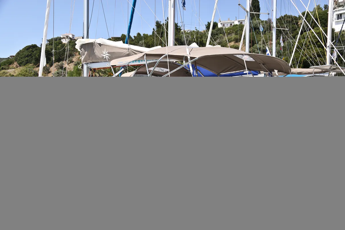 Exterior view of Pasithea, a Jeanneau Sun Odyssey 439 sailboat at Volos Municipality, Greece