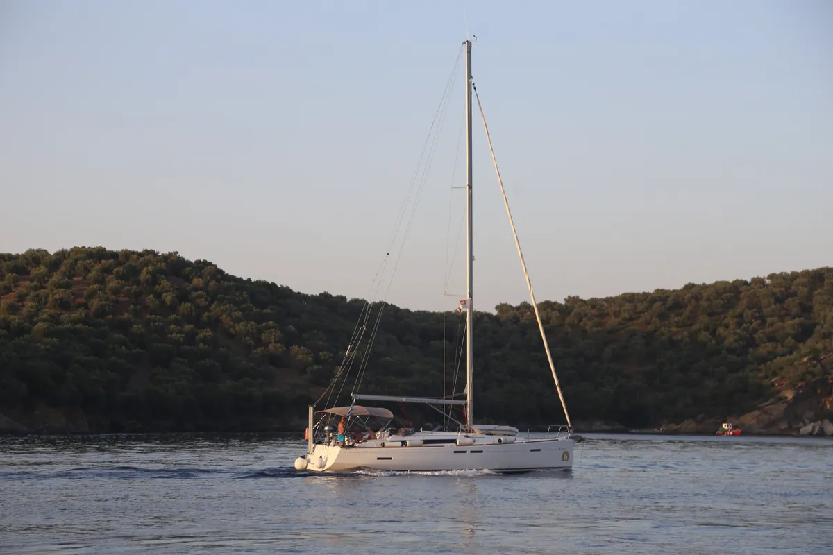 Exterior view of Pasithea, a Jeanneau Sun Odyssey 439 sailboat at Volos Municipality, Greece