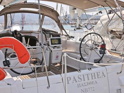 Cockpit of Pasithea, a Jeanneau Sun Odyssey 439 sailboat at Volos Municipality, Greece