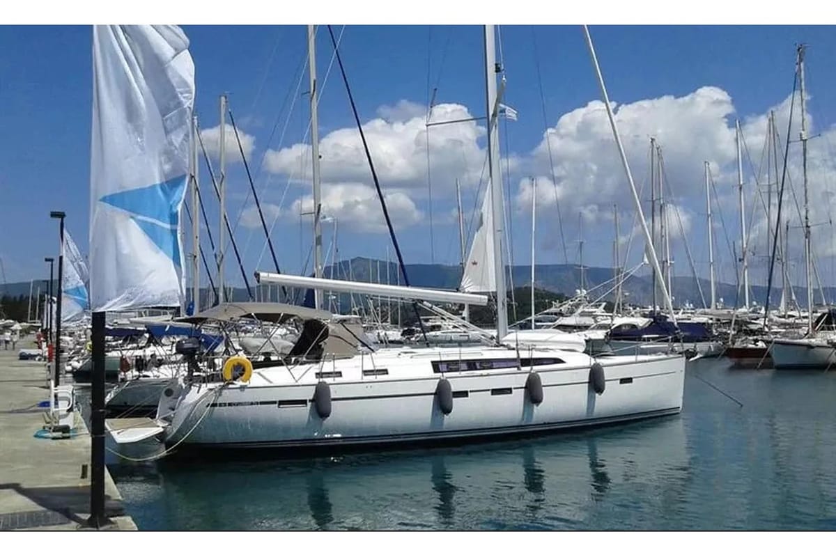 Exterior view of Vivi, a Bavaria 51 Cruiser sailboat at Municipal Unit of Lefkada, Greece