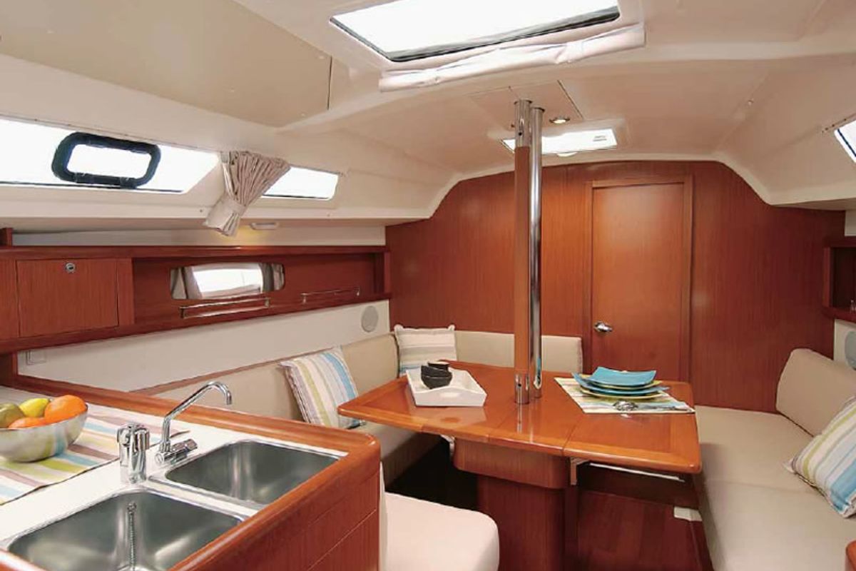 Salon of Marilou, a Beneteau Oceanis 34 sailboat at Municipal Unit of Nea Peramos, Greece