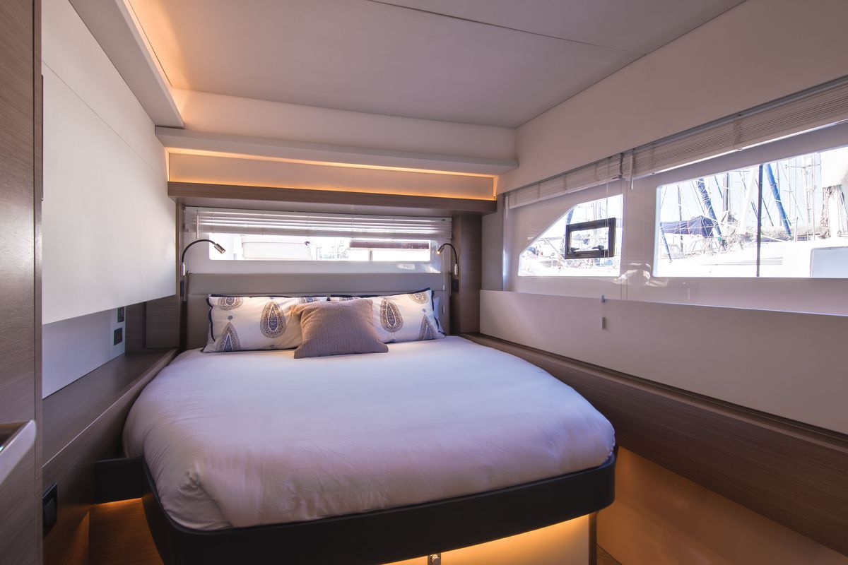 Cabin on So Blue, a Leopard 53 PC catamaran at Grimaud, France