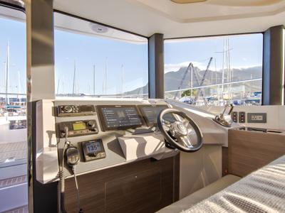 Cockpit of So Blue, a Leopard 53 PC catamaran at Grimaud, France