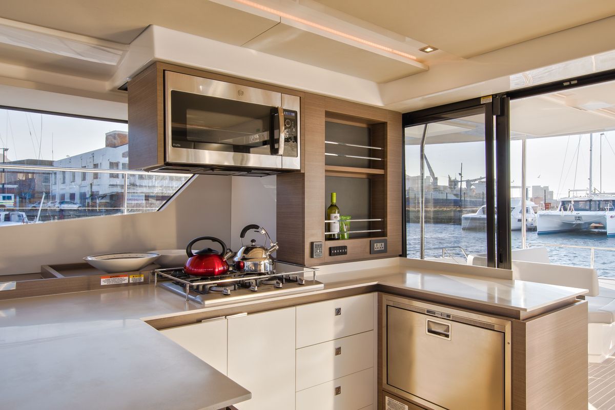Galley of So Blue, a Leopard 53 PC catamaran at Grimaud, France