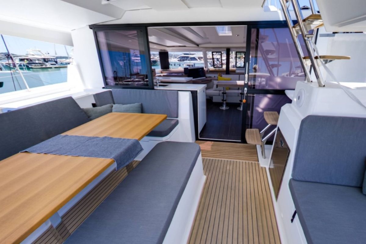 Deck of Magic Summer, a Fountaine Pajot Astrea 42 catamaran at Seget Donji, Croatia