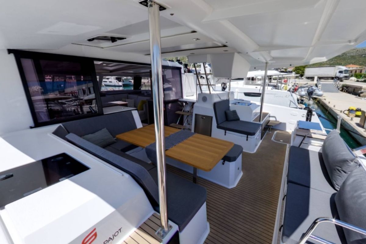 Deck of Magic Summer, a Fountaine Pajot Astrea 42 catamaran at Seget Donji, Croatia