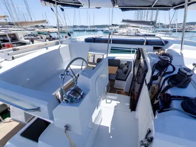 Cockpit of Magic Summer, a Fountaine Pajot Astrea 42 catamaran at Seget Donji, Croatia