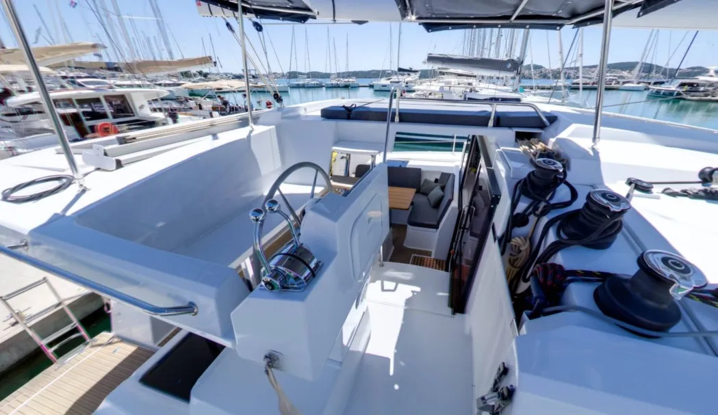 Cockpit of Magic Summer, a Fountaine Pajot Astrea 42 catamaran at Seget Donji, Croatia
