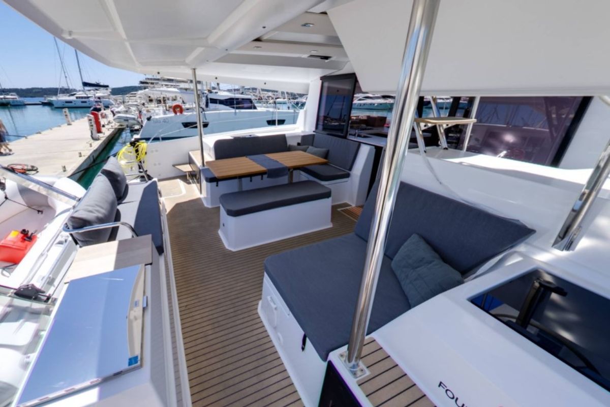 Deck of Magic Summer, a Fountaine Pajot Astrea 42 catamaran at Seget Donji, Croatia