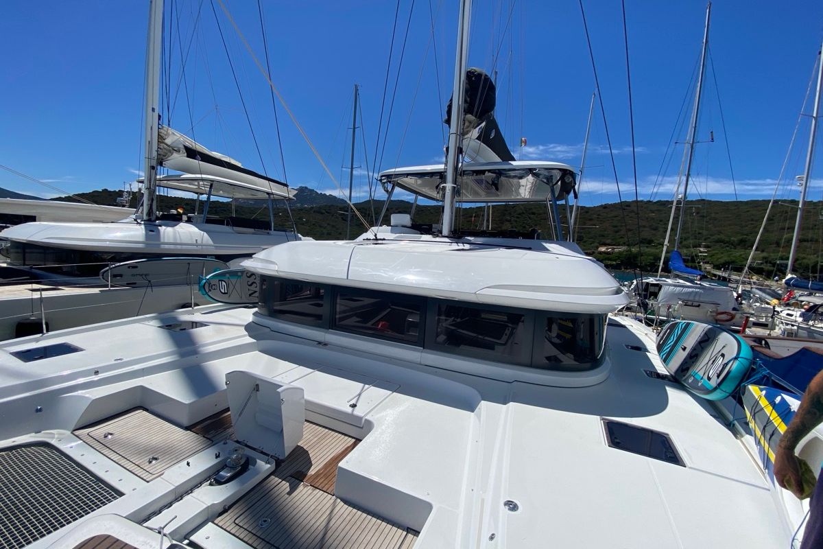 Exterior view of The Moon (MAR), a Lagoon 55 catamaran at Alameda, United States
