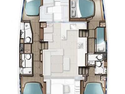 Floor plan of Why Not, a Leopard 46 catamaran at Tonnarella, Italy