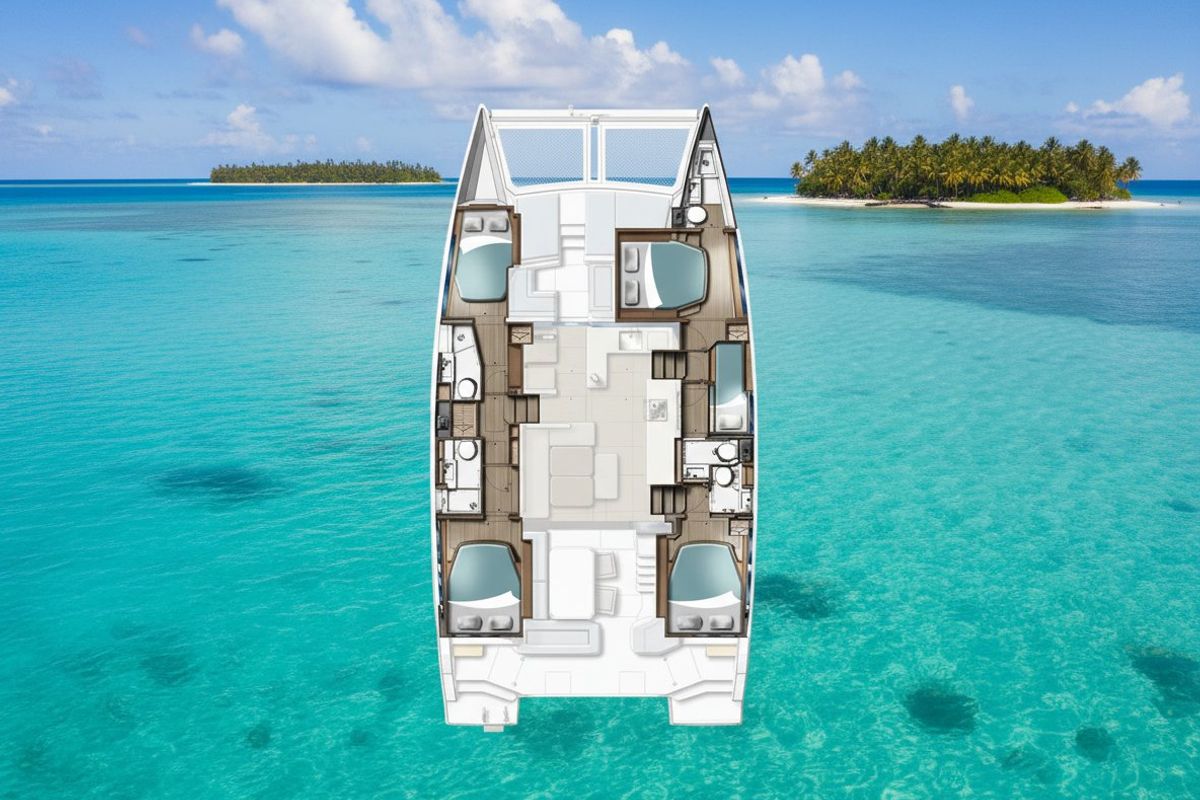 Exterior view of Why Not, a Leopard 46 catamaran at Tonnarella, Italy