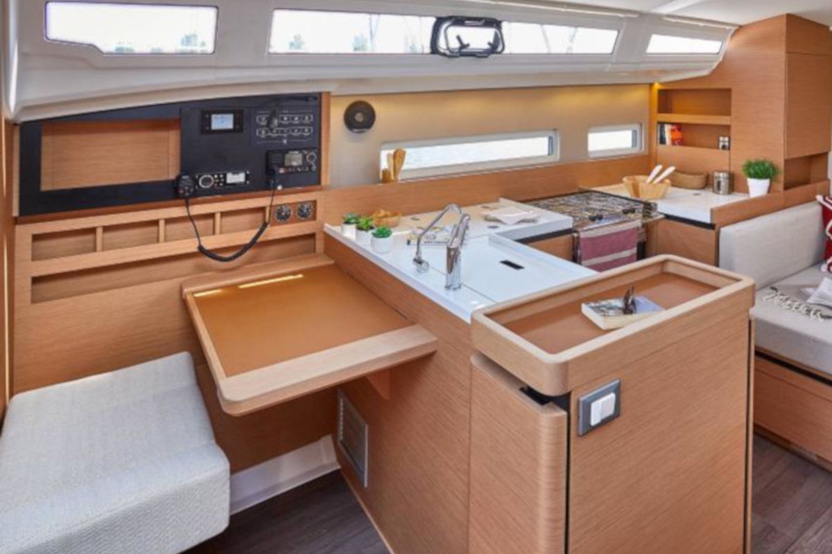 Galley of Chimera, a Jeanneau Sun Odyssey 410 sailboat at Municipal Unit of Lefkada, Greece