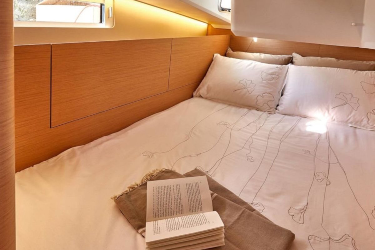 Cabin on Chimera, a Jeanneau Sun Odyssey 410 sailboat at Municipal Unit of Lefkada, Greece