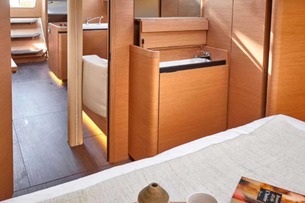 Cabin on Chimera, a Jeanneau Sun Odyssey 410 sailboat at Municipal Unit of Lefkada, Greece