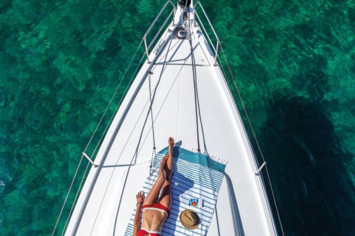 Exterior view of Chimera, a Jeanneau Sun Odyssey 410 sailboat at Municipal Unit of Lefkada, Greece
