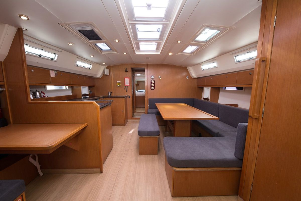 Salon of Aziza, a Bavaria Cruiser 50 sailboat at Fethiye, Turkey