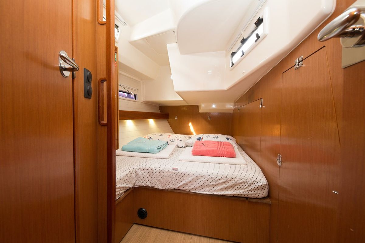 Cabin on Aziza, a Bavaria Cruiser 50 sailboat at Fethiye, Turkey