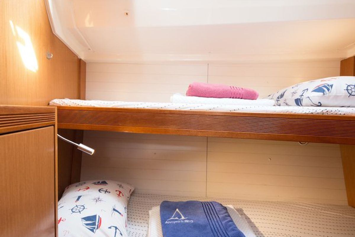 Cabin on Aziza, a Bavaria Cruiser 50 sailboat at Fethiye, Turkey