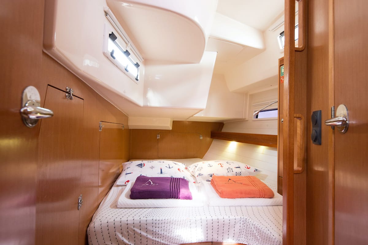 Cabin on Aziza, a Bavaria Cruiser 50 sailboat at Fethiye, Turkey