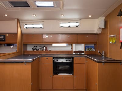 Galley of Aziza, a Bavaria Cruiser 50 sailboat at Fethiye, Turkey