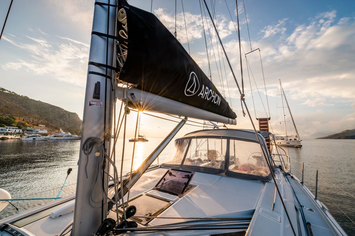 Deck of Lena, a Beneteau Oceanis 46.1 sailboat at Kos, Greece