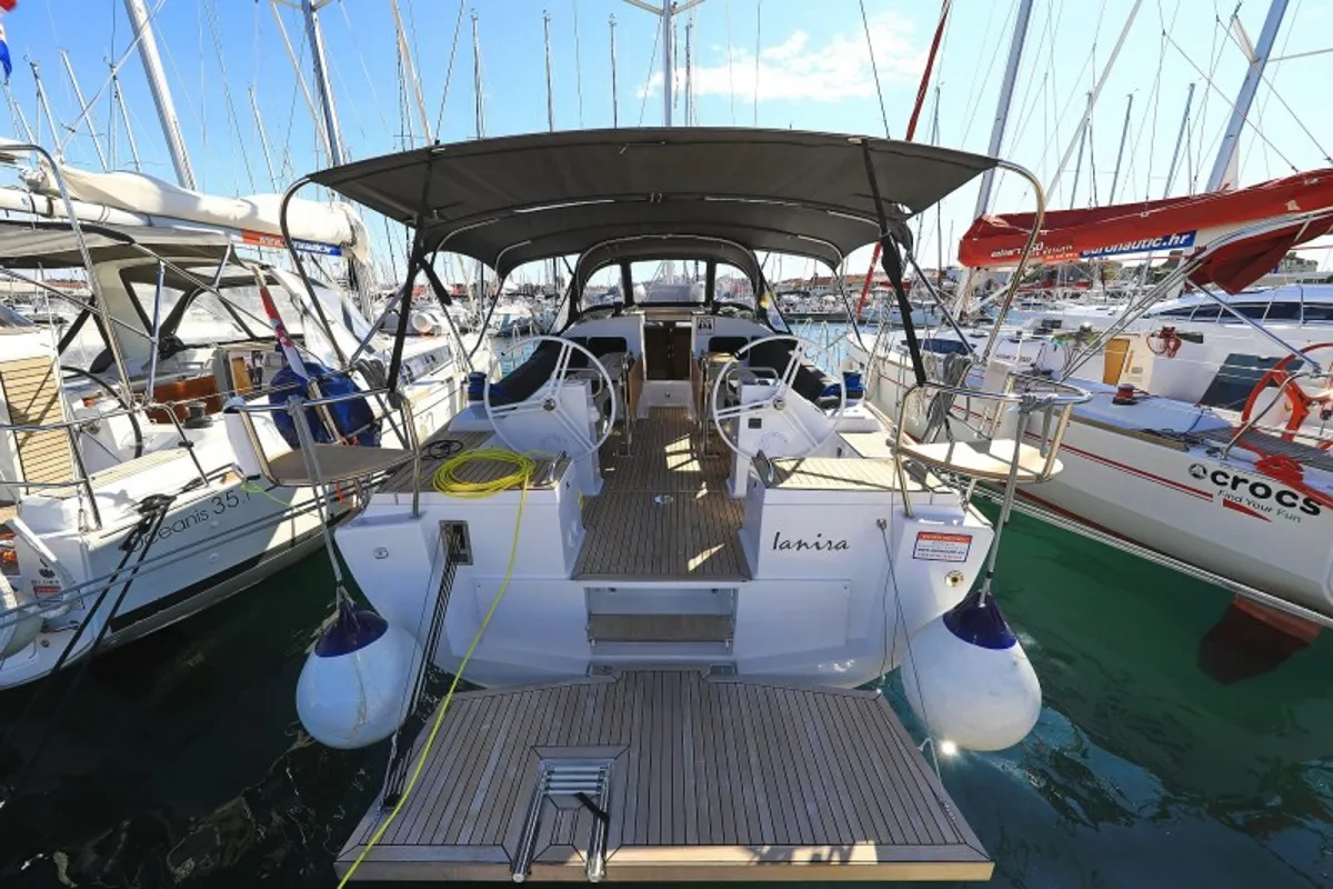Cockpit of Ianira, a Elan Impression 45.1 sailboat at Grad Biograd na Moru, Croatia
