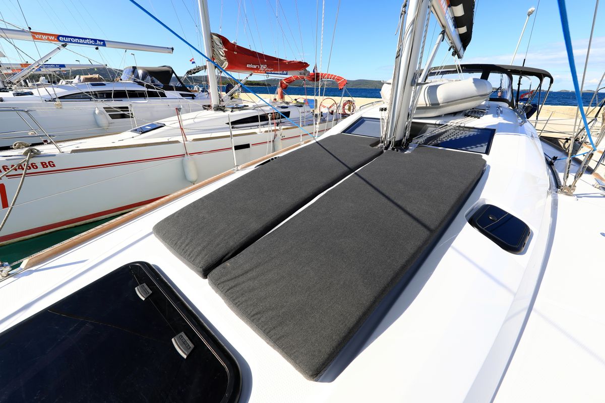 Deck of Ianira, a Elan Impression 45.1 sailboat at Grad Biograd na Moru, Croatia