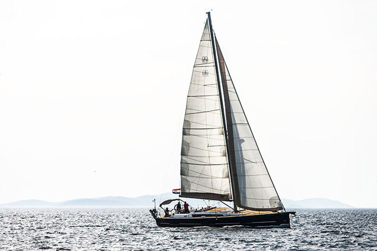 Exterior view of Tefnut, a Dufour Exclusive 56 sailboat at Primošten, Croatia