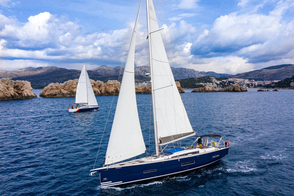 Exterior view of Tefnut, a Dufour Exclusive 56 sailboat at Primošten, Croatia
