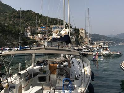 Deck of Darwin, a Beneteau Oceanis 50 sailboat at Municipal Unit of Ellomenos, Greece